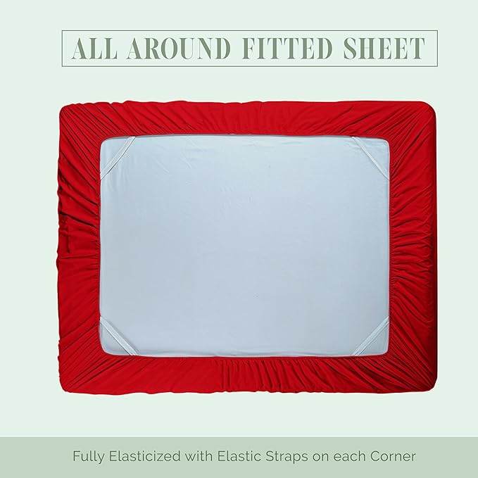 Elegant Comfort 1500 Premium Hotel Quality 18-24 Inches Deep - Extra Deep Pocket Single Fitted Sheet for High Mattress, Luxury and Softest, Smart Pocket - Wrinkle Free, Twin/Twin XL, Red