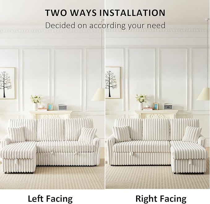 Sleeper Sofa Bed, 81” Pull Out Couch Bed, 3 in 1 L-Shaped Couch with Charging Station, Cup Holder, Side Pocket, Couches for Living Room(Plush Beige)