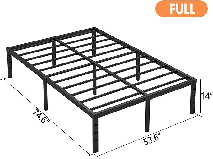 Hafenpo 14 Inch Full Bed Frame - Sturdy Metal Platform Full Size, No Box Spring Needed, Heavy Duty, Easy Assembly, Strong Bearing Capacity, Under Bed Storage, Black