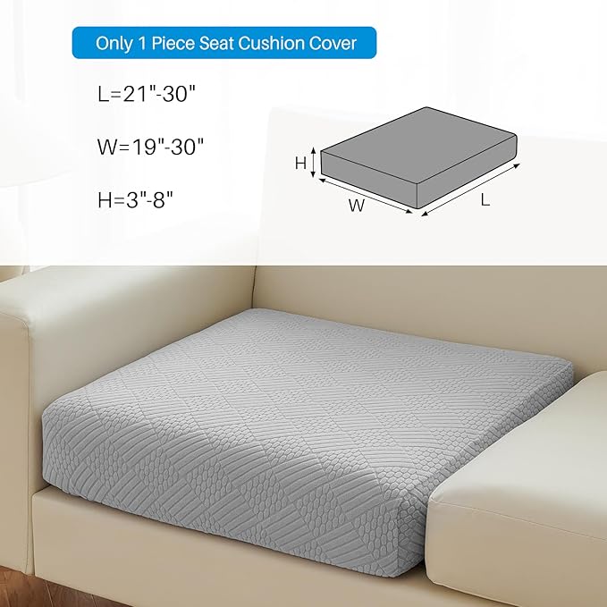 Deep Dream Stretch Cushion Cover Fitted Couch Cushion Slipcovers 1 Pack Arm Chair Seat Cushion Cover for Individual Cushion Sofa Chair with Elastic Bottom(Chair Cushion, Light Grey)