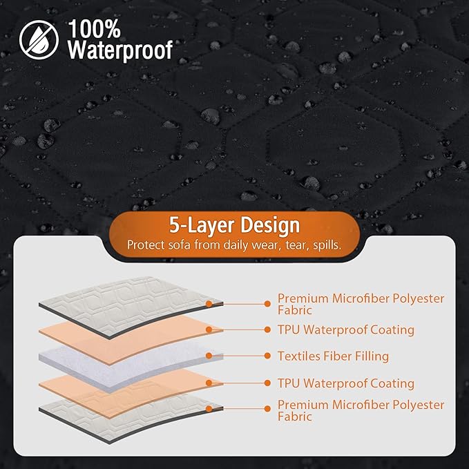 VANSOFY Upgraded Sectional Couch Covers 100% Waterproof L Shaped Sofa Slipcover Reversible Chaise Lounge Cover for Sectional Sofa Furniture Protector Cover for Pets Dog Cat(Large, Black)
