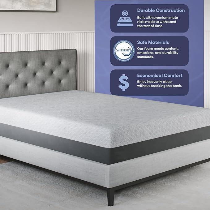 Celestial Sleep 8 Inch Queen Mattress, Made in The USA, CertiPUR-US®, Oeko-Tex®, and Fiberglass-Free™ Certified Cooling Bed, Gel Memory Foam Mattress in a Box - Firm