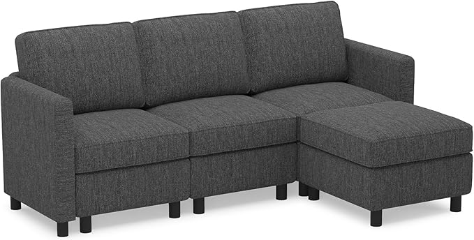 Belffin 84.3" 4 Seats L Shaped Couch Modular Sectional Sofa Washable Sectional Couches for Living Room Comfy Couches with Storage Seat Couch Sofas with Chaise,Dark Grey