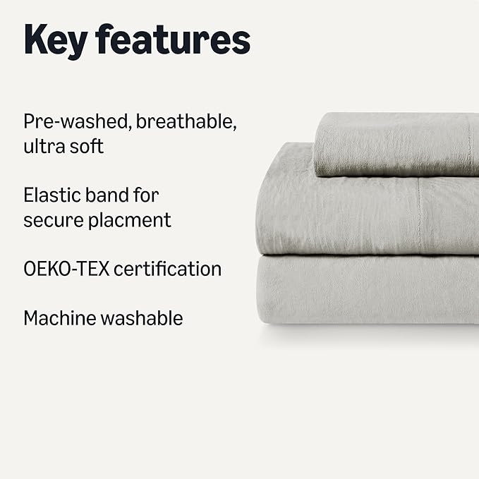 Amazon Basics Twin XL Bed Sheet, 3-Piece Bedding Set, Double Brushed Microfiber, Ultra Soft, Easy Care, Grey