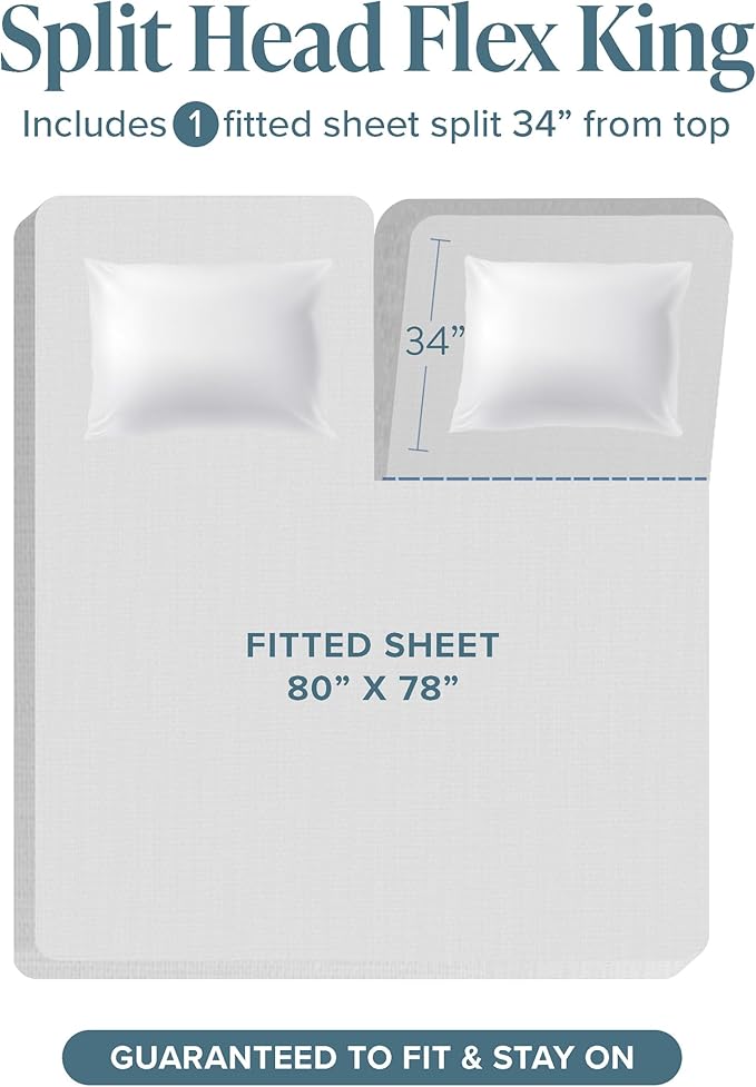Bare Home Split Head Flex King Sheet Set - 1800 Ultra-Soft Microfiber Bed Sheets - Double Brushed - Deep Pockets - Easy Fit - 4 Piece Set - Bedding Sheets & Pillowcases (Cloud Grey)