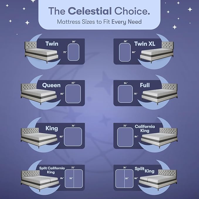 Celestial Sleep 10 Inch Twin XL Mattress, Made in The USA, CertiPUR-US®, Oeko-Tex®, and Fiberglass-Free™ Certified Cooling Bed, Gel Memory Foam Mattress in a Box - Medium
