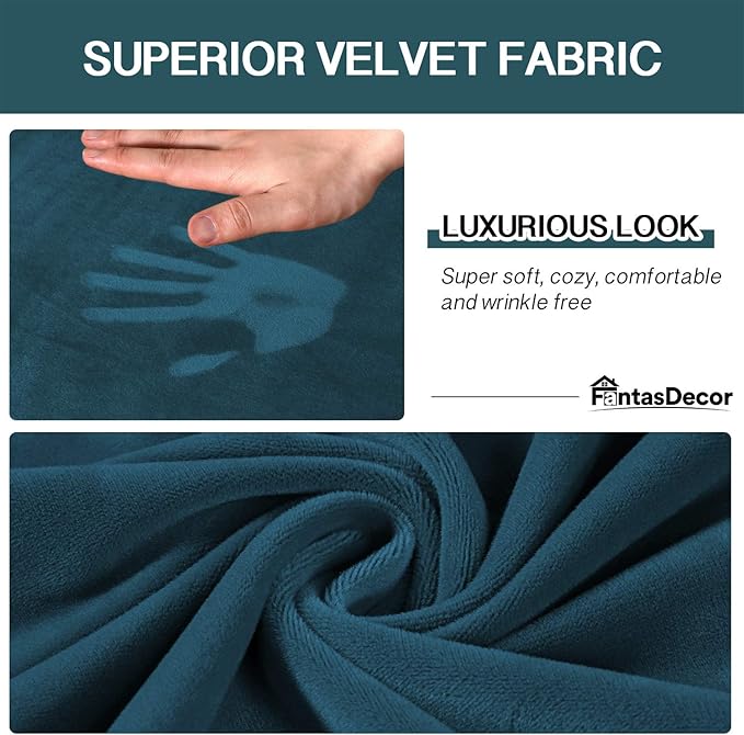 FantasDecor 3 Piece Sofa Covers Velvet for 2 Cushion Couch Stretch Loveseat Slipcover with Individual Seat Elastic Furniture Protector for Pets (Loveseat, Deep Teal)