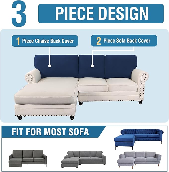H.VERSAILTEX Backrest Cushion Covers Sectional Couch Back Cushion Covers for Sectional Sofa Set for Both Left/Right Couch (Back Only: 1 Chaise + 2 Sofa, Navy)