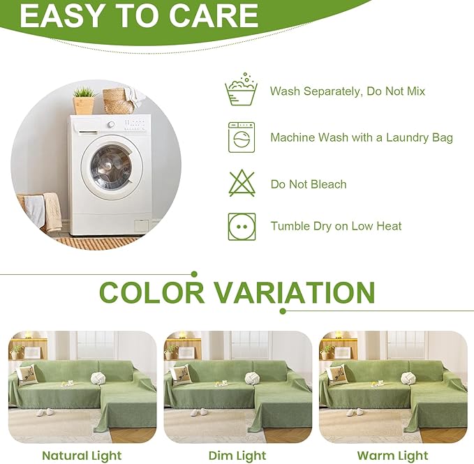 OstepDecor Sectional Couch Covers 2 Pieces, L Shaped Couch Cover Blanket, Sectional Sofa Cover Washable, Chaise Lounge Sofa Slipcovers Pet Furniture Protector for Dogs (71"x118"+71"x118", Green)