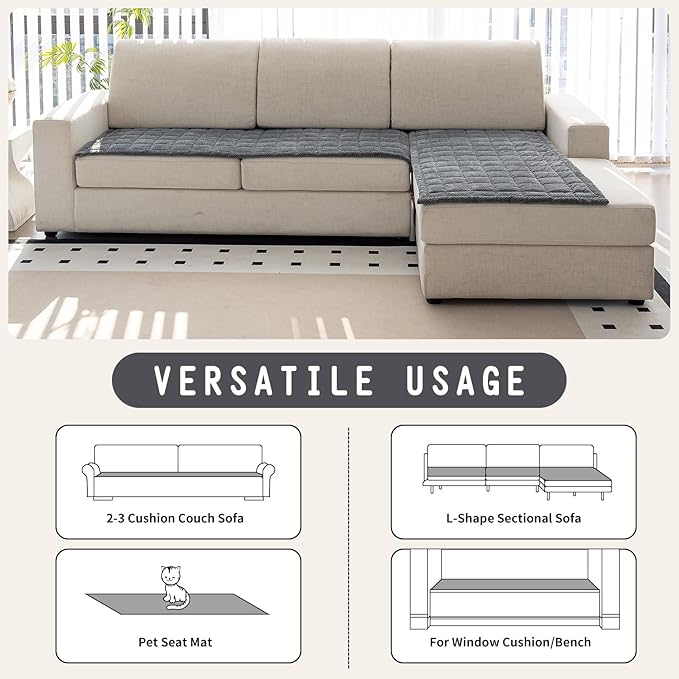 Sofa Couch Cover, Sofa Covers Washable for Dogs, Non-Slip Couch Covers for Sectional Sofa, Sofa Slipcovers for All Seasons Furniture Protector for L Shaped(Dark Grey, 27"x 83")