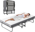 Espsilto 75''x46'' Large Folding Bed with Mattress for Adult - Sturdy Rollaway Bed for Guest with Automatic Leg Opening，Reinforced Steel Pipe | Hard tubular metal
