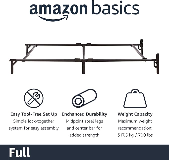 Amazon Basics Metal Bed Frame, 9-Leg Support Base for Box Spring and Mattress, Tool-Free Easy Assembly, No Tools Required, Full Size, Black