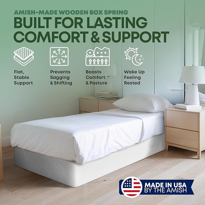 Greaton, Unassembled Twin Bed – 8-Inch Wood Box Spring Only – Amish Made in USA – Quiet Noise-Free Replacement Mattress Packed Flat, Easy Assembly (White), 8" Foundation