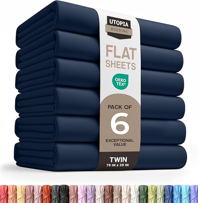 Utopia Bedding Flat Sheets - Pack of 6 - Soft Brushed Microfiber Fabric - Shrinkage & Fade Resistant Top Sheets - Easy Care (Twin, Navy)