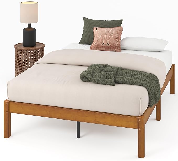 Zinus Ellie 14 Inch Queen Bamboo Platform Bed Frame, Wood Slat Support, No Box Spring Needed, Easy Assembly, Brown