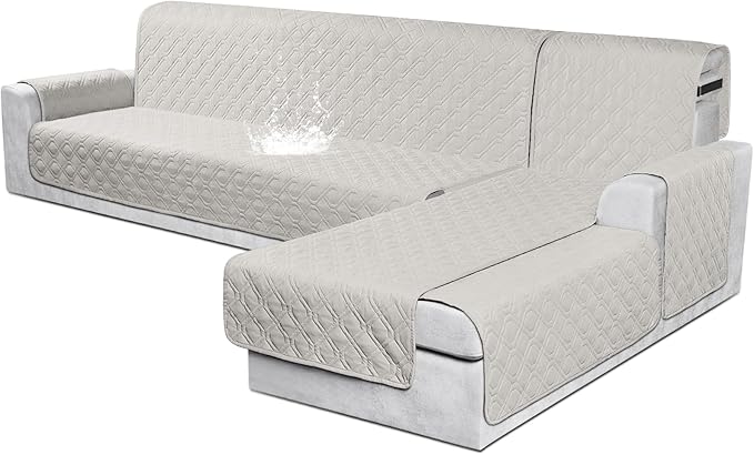 VANSOFY Sectional Couch Covers 100% Waterproof L Shaped Sofa Slipcover 3pcs Reversible Chaise Lounge Cover for Sectional Sofa Furniture Protector Cover for Pets Dog Cat(X-Large, Beige)