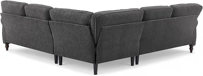 ONBRILL 101" L Shaped Couch, Sectional Corner Sofa with Rolled Arms, 5 Seater Chenille Fabric Couch w/Springs Seat Cushion, Wooden Legs, Comfy Oversized Sofa for Living Room, Apartment, Grey