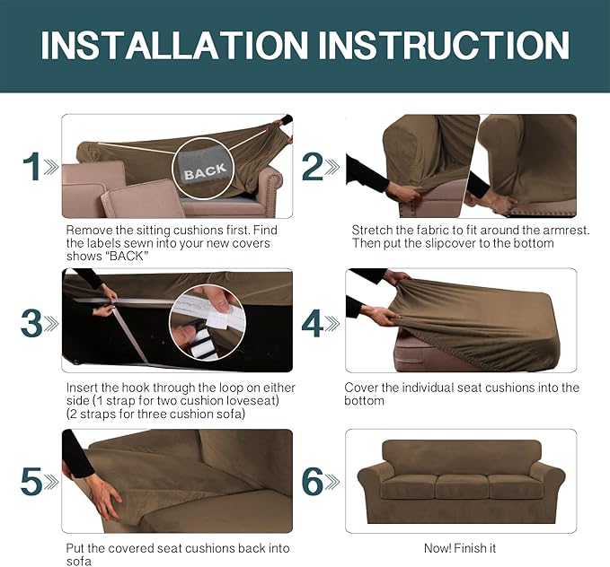 FantasDecor 2 Piece Chair Sofa Covers Velvet for Living Room Slipcovers with Individual Cushion Elastic Furniture Protector for Pets, Machine Washable (Armchair, Bronze Brown)