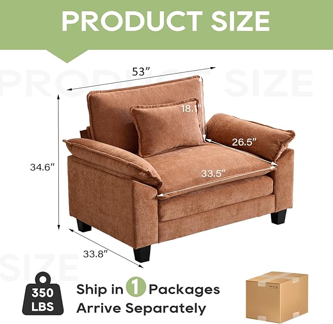 Modular Sectional Sofa, Comfy Cloud Couch Sectional Sofa, Chenille Sofa Sleeper Deep Seat Sofa with Throw Pillows for Living Room (Orange, 53"- Single Seat)