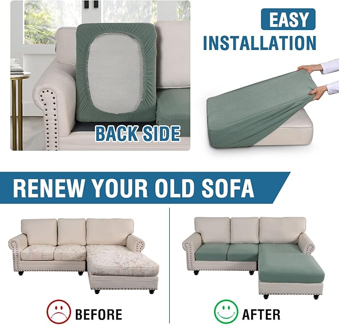H.VERSAILTEX Sectional Couch Covers 3 Pieces Sofa Seat Cushion Covers L Shape Separate Cushion Couch Chaise Cover for Both Left/Right Sectional Couch (Seat Only: 1 Chaise + 2 Sofa, Sage)