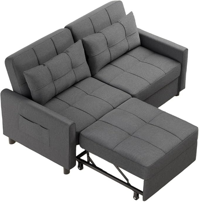 Aiho 58" Sleeper Sofa Bed, Pull-Out Couch with Adjustable Backrest and Side Pocket for Living Room (Dark Gray)