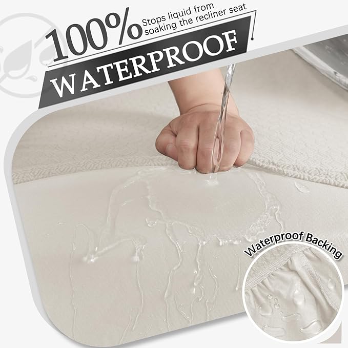 Waterproof Reclining Sectional Couch Covers Washable L Shaped Couch Cover for Sectionals Recliner Sofa Covers Stretch Corner Recliner Slipcovers for Dogs (5 Seater 1 Console Cover, Cream)