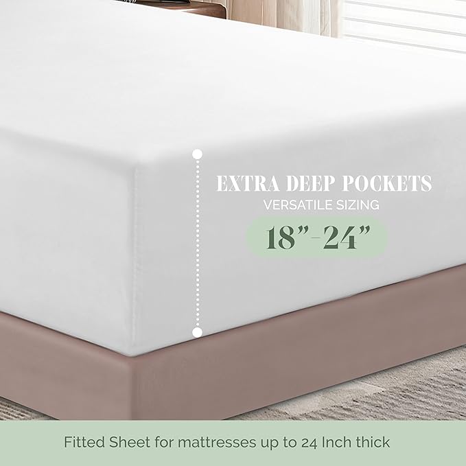 Elegant Comfort 1500 Premium Hotel Quality 18-24 Inches Deep - Extra Deep Pocket Single Fitted Sheet for High Mattress, Luxury and Softest, Smart Pocket - Wrinkle Free, Full, White