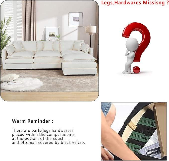 Setawix Deep 3 Seater Couch with Ottoman,112.2" L-Shaped Cloud Couches for Living Room,Chenille Cloud Sofa Couch with Deep Seat,Modular Sectional L Shape 3 Seat Sofa for Bedroom (Beige, 3+1)
