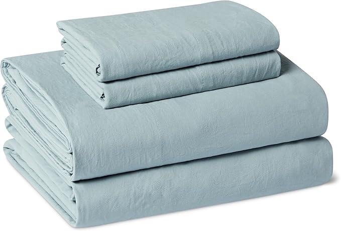 Amazon Basics Brushed Microfiber Sheet Set, Extra Soft with Natural Texture, 4-Piece, Full, Blue, Deep Pocket