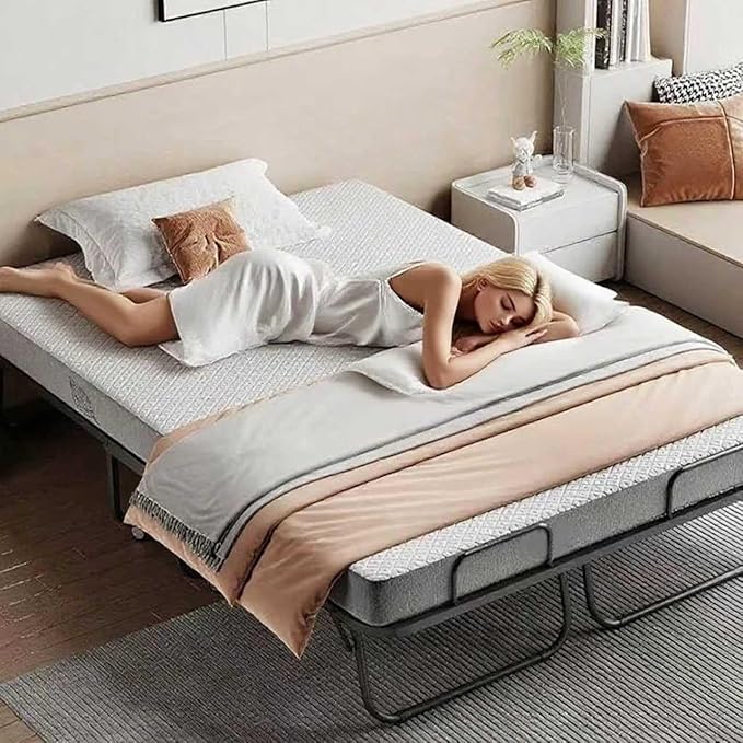 Espsilto 75''x54'' Foled Bed with Mattress, Full Size Rollaway Bed, Comfortable Sleep for Guest, Easy to Store, Simple Hospital Bed, for School Use
