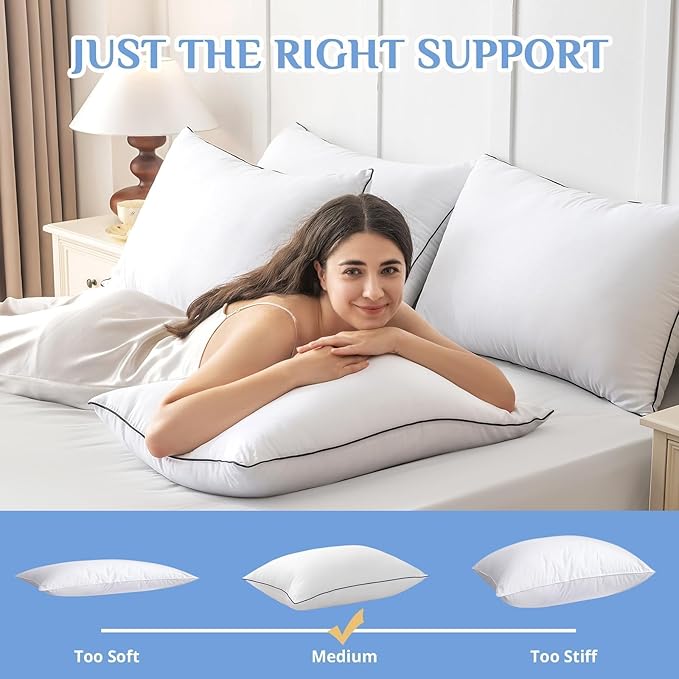 JOLLYVOGUE Pillows Standard/Full Size Set of 2, Hotel Collection Bed Pillows for Side, Back, and Stomach Sleepers, Fluffy and Supportive, Down Alternative Microfiber Filled Pillows, 2 Pack