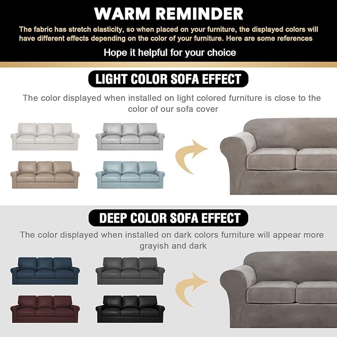 PrinceDeco Velvet XL Couch Cover for Oversized Sofa 4 Piece Sofa Covers for 3 Cushion Couch Washable Furniture Protector with Non Slip Elastic Bottom Width Up to 97 Inch(X-Large, Taupe)