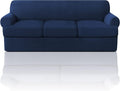 PrinceDeco T Cushion Sofa Slipcover 4 Pieces Sofa Covers for T Cushion Couch Soft Sofa Slip Covers Furniture Protector with 3 Individual T Shape Seat Covers Width Up to 88 Inch -Navy