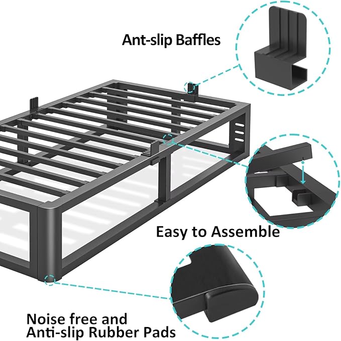 Firpeesy Metal Heavy Duty 14 inch Twin XL Bed Frame with Rounded Corner and Headboard Hole Mattress Retainers 3500 LBS No Box Spring Needed Platform Noise Free Easy Assembly