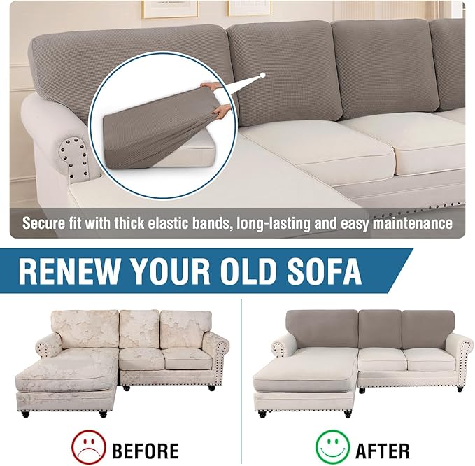 H.VERSAILTEX Backrest Cushion Covers Sectional Couch Back Cushion Covers for Sectional Sofa Set for Both Left/Right Couch (Back Only: 1 Chaise + 2 Sofa, Taupe)