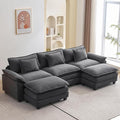 120" Modular Sectional Sofa, Comfy Cloud Couch Sectional Sofa with Ottoman, Chenille Sofa Sleeper Deep Seat Sofa with Throw Pillows for Living Room (Blue Gray, 120"- U Shape)