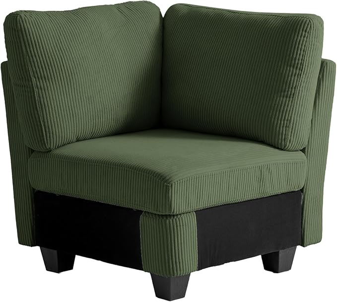 CHIC HOUSE Modular Sectional Sofa with Storage Ottomans, Corduroy Cloud Couch for Small Spaces & Apartments, Reconfigurable L/U Shaped Convertible Corner Sofa, Green, Corner