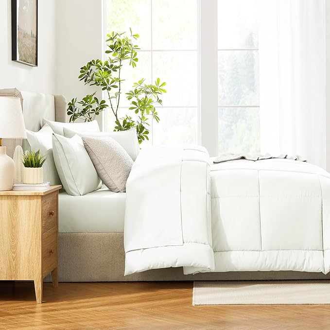 CozyLux Full Size Comforter Set Ivory, 7 Pieces Bed in a Bag, Ivory Comforter Full Size, Bedding Sets with All Season Quilted Comforter, Flat Sheet, Fitted Sheet, Pillowcases