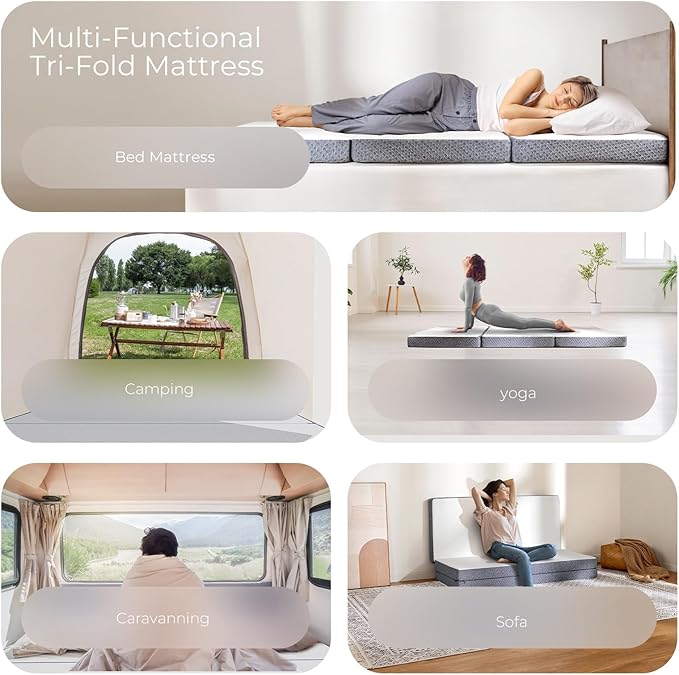 Sweetnight 4-Inch Tri-Fold Memory Foam Mattress, Twin XL Foldable Mattress with Washable Cover, Medium-Firm Feel, Non-Slip Bottom, Ideal for RV Travel, Camping, Guest Room, Floor Use(U.S. Standard)