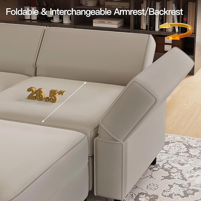 Belffin Modular Sectional Sofa with Storage Chaises Sectional Sleeper Sofa Couch 8 Seat Sectional Bed Grey