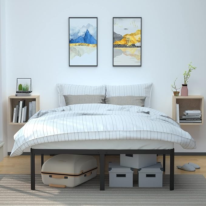 Amazon Basics Sturdy Heavy-Duty Non-Slip Platform Bed Frame, Steel Slat Support, Noise Free, No Box Spring Needed, Under Bed Storage, 18 Inch, King Size, Black