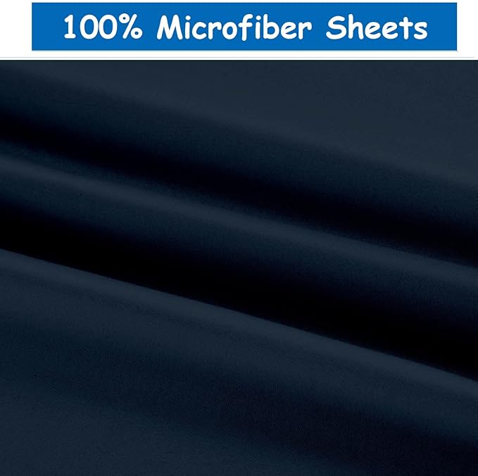 Ready To Rest King/California King Waterbed Sheets, 4 Piece Attached Sheet Set, Fits 12 Inch Deep Mattress, Brushed Microfiber, Ultra Soft and Lightweight (Navy Blue)