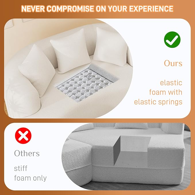 69" Curved Loveseat Sofa for Living Room, Modern Chenille Love Seat Cloud Couch, Luxury Plush Extra Deep Oversized Sofa for Small Spaces, Bedroom, Apartment‌, No Assembly Required, Cream White