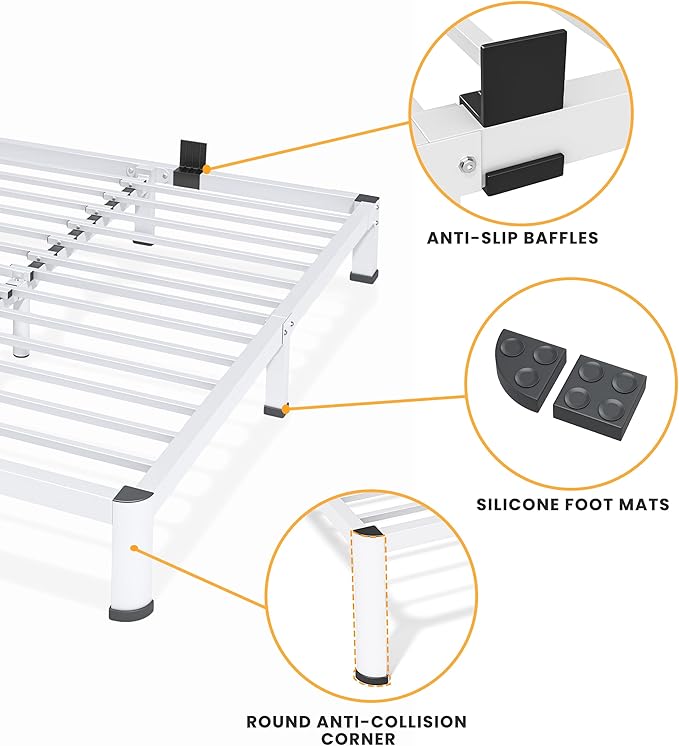 Superay 10 Inch Queen Size Metal Platform Bed Frame with Round Corners, Storage Space Under High Bed Frame-Heavy Duty Steel Slats Support, Noise Free - Easy Assembly - No Box Spring Needed, White