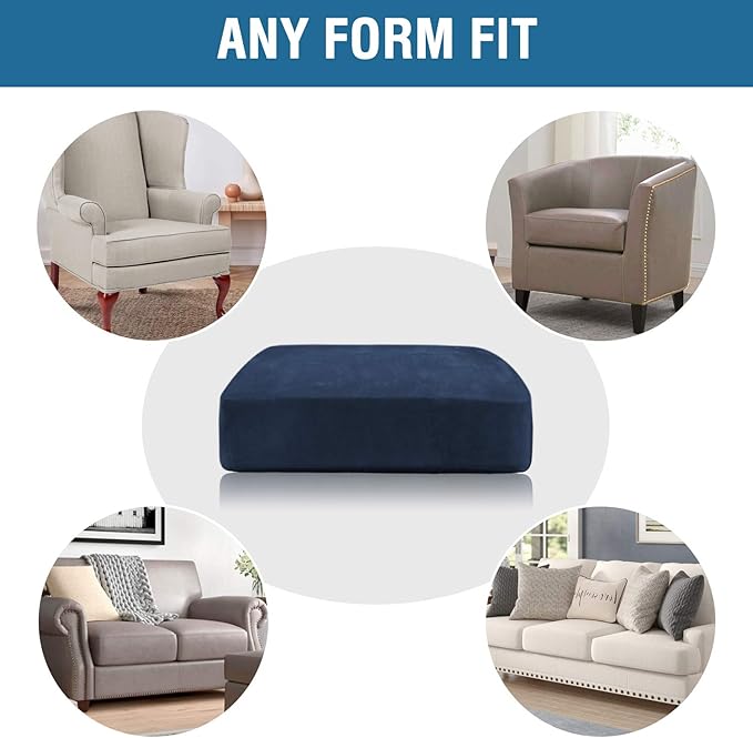H.VERSAILTEX Velvet Stretch Couch Cushion Cover Plush Cushion Slipcover for Chair Cushion Furniture Protector Seat Cushion Sofa Cover (1 Piece Armchair Cushion Covers, Navy)