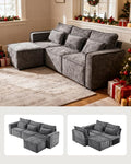 Karl home 110" Cloud Sectional Couches with Moveable Ottoman 3 Seat Boneless Modular Sofa Set L-Shape Convertible Couche with Chenille Upholstery for Living Room, Apartment, Studio, Gray