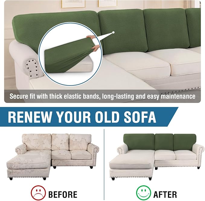 H.VERSAILTEX Backrest Cushion Covers Sectional Couch Back Cushion Covers for Sectional Sofa Set for Both Left/Right Couch (Back Only: 1 Chaise + 2 Sofa, Bronze Green)