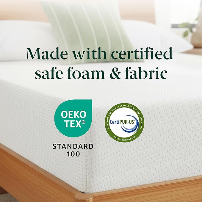 Zinus 12 Inch Queen Green Tea Memory Foam Mattress [New Version], Fiberglass Free, Medium Firm Feel, Zoned Pressure Relief, Certified Safe Foams & Fabric, Mattress in A Box