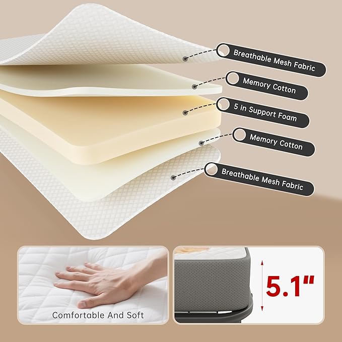 Superday Folding Bed with Mattress, 75” x 31” Portable Rollaway Bed, Twin Foldable Bed with 5" Mattress, Roll Away Beds for Adults, Fold up Beds for Guest Room&Small Apartment, Twin Size,Cot Size