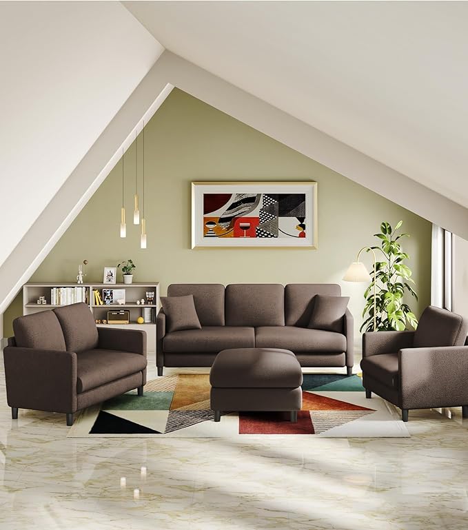 83" Couches for Living Room, Comfy Sofas for Living Room with Storage Ottomans, Teddy Sofa Couch, Tool-Free Loveseat Sofa, All-Wood Love Seat Couches, U Shaped Couch 2 Pillow Included, Khaki